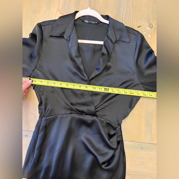 Zara Black Tuxedo Satin Long Sleeve Dress Size XS - Picture 6 of 7